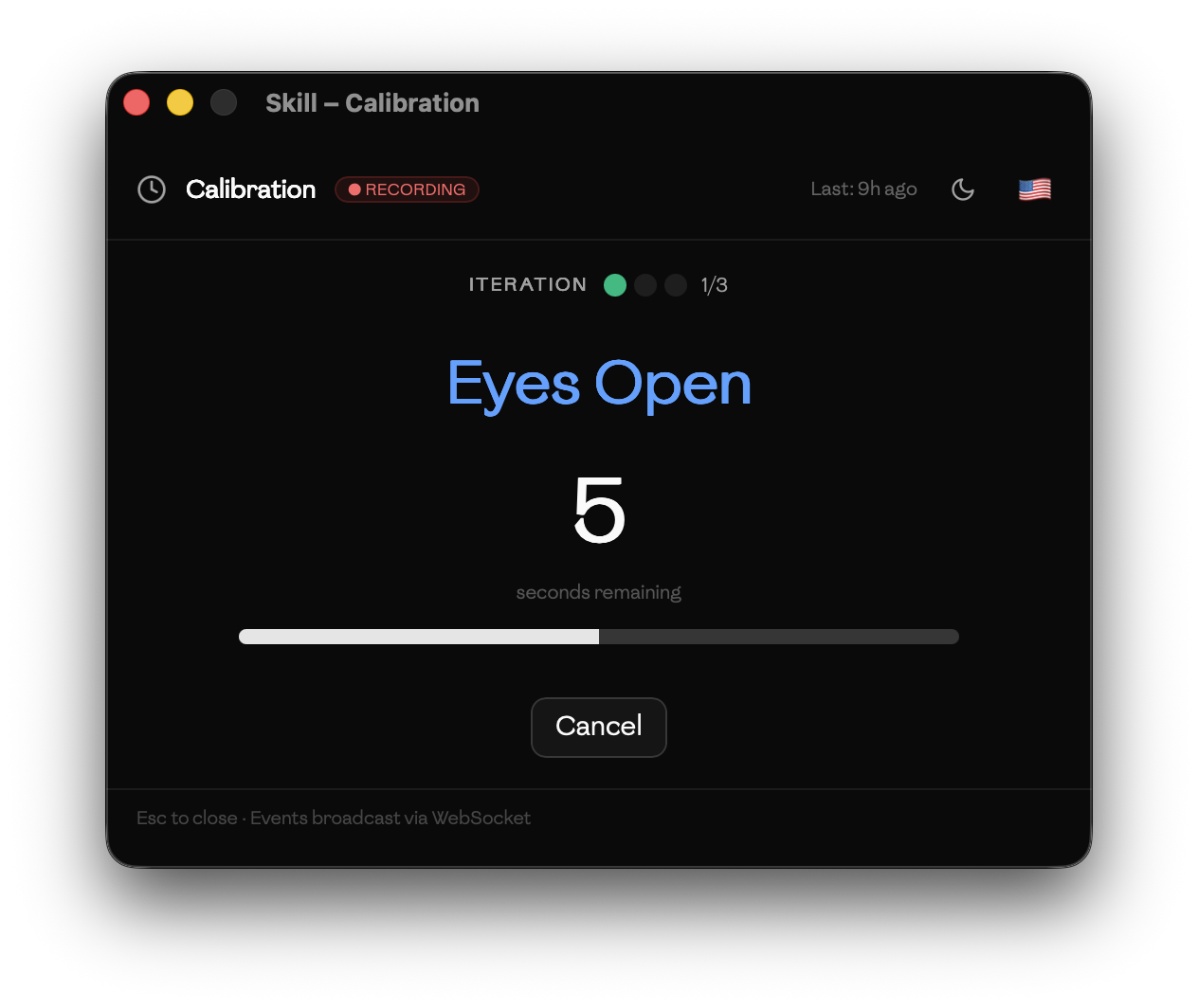 Calibration — eyes open task running