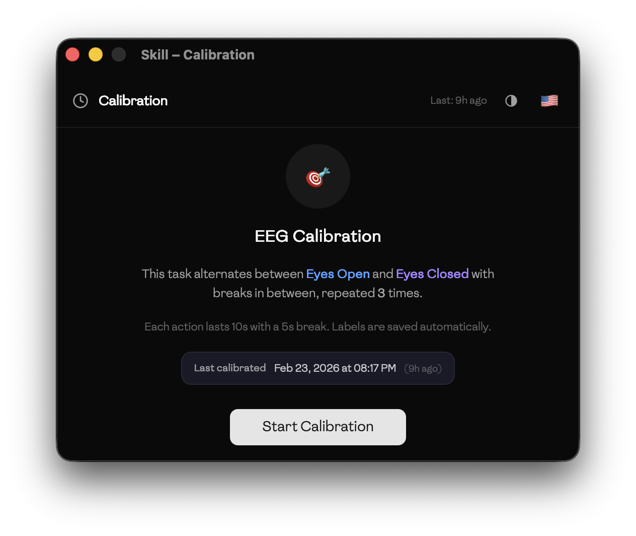 Calibration — start screen