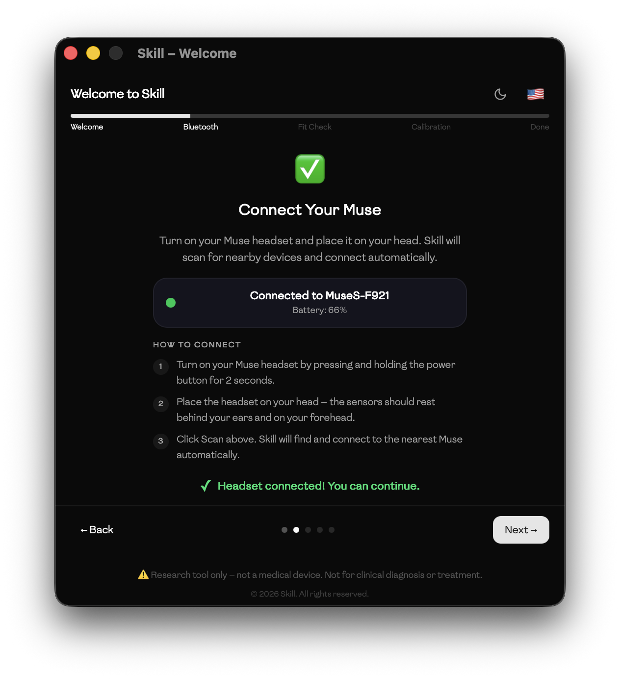 Setup wizard — Bluetooth scanning and connection