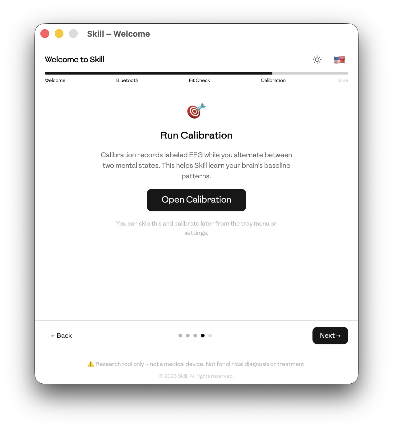 Setup wizard — Run Calibration step